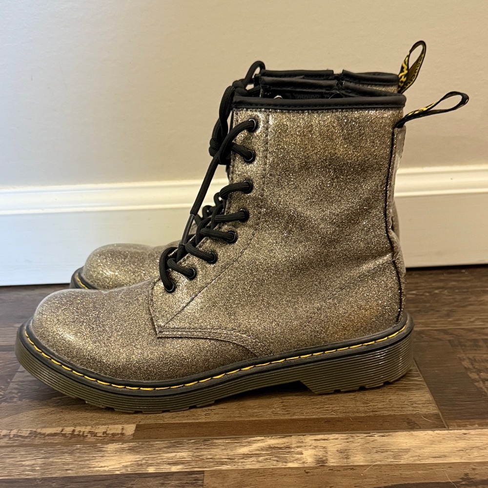 Dr. Martens Women's Glitter Lace-Up Combat‎ Boots - Silver